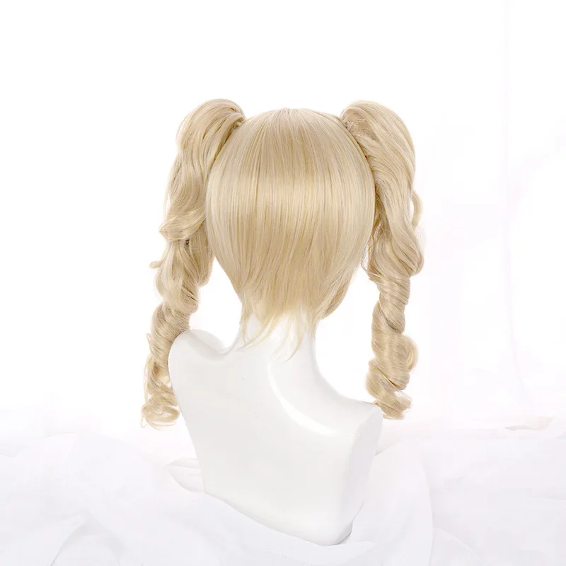 Peruca cosplay Genshin Impact Barbara, estilo dourado claro com moldura facial, peruca de jogo e anime