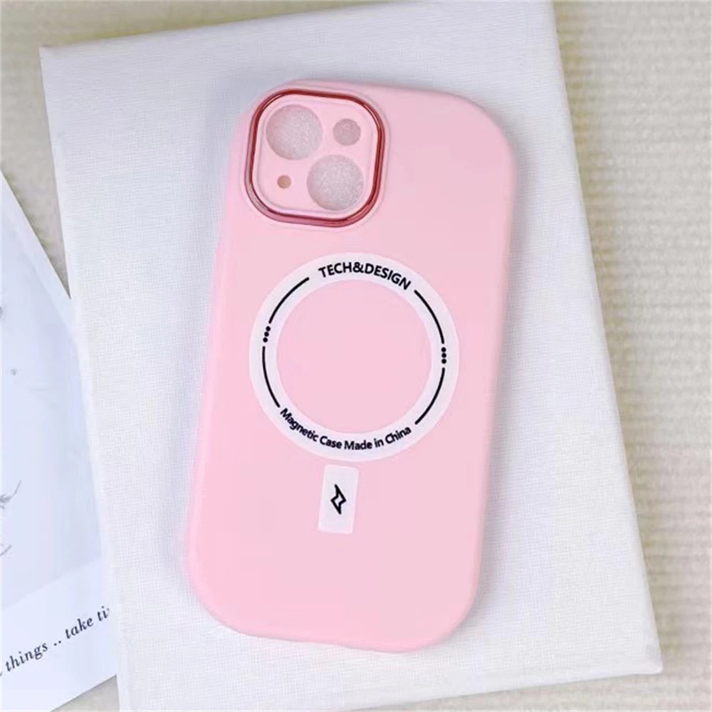 

Oval Soap Magnetic Case For iPhone 15 14 13 12 Pro Max For Magsafe Camera Protection Shockproof Liquid Silicone Back Cover Funda