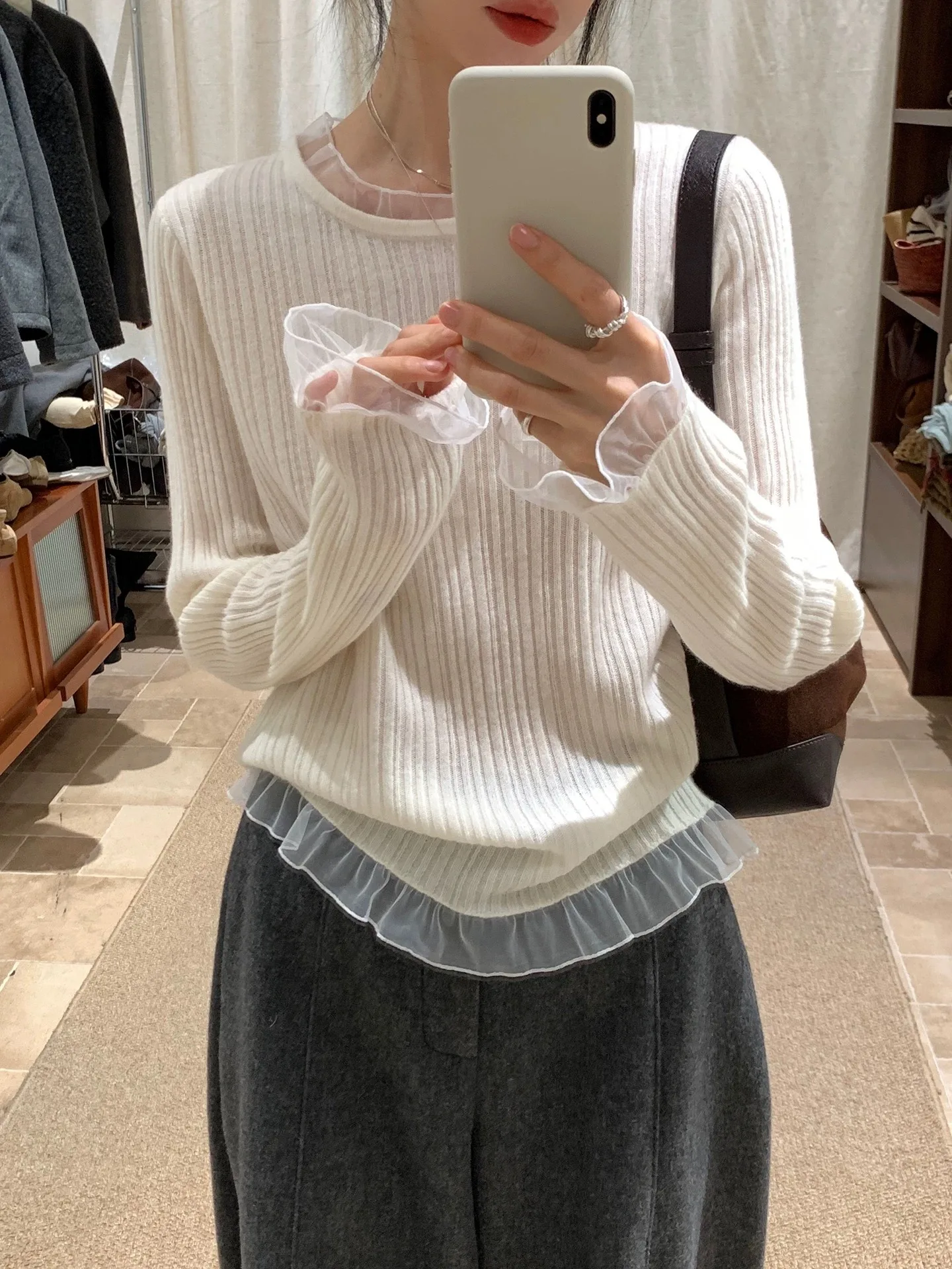 Unico maglione lavorato a maglia Thi da donna autunno inverno con finiture in pizzo Base irt può essere indossato all'esterno Top di fascia alta Dolce Sle...