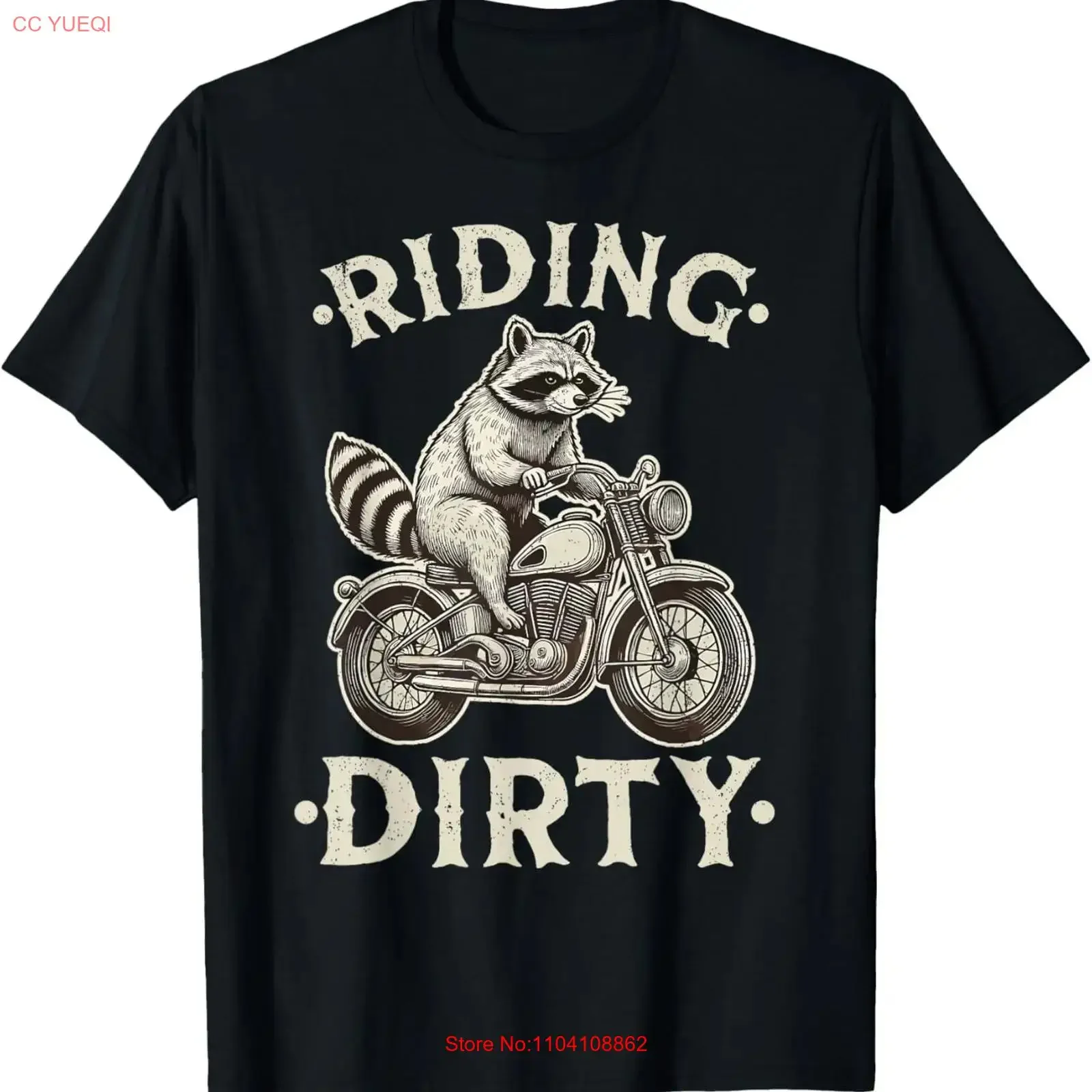 Riding Dirty Motorcycle Rider Biker Racoon Raccoon T Shirt for Dad Mom Da vintage Washed Casual Slightly streetwear homme