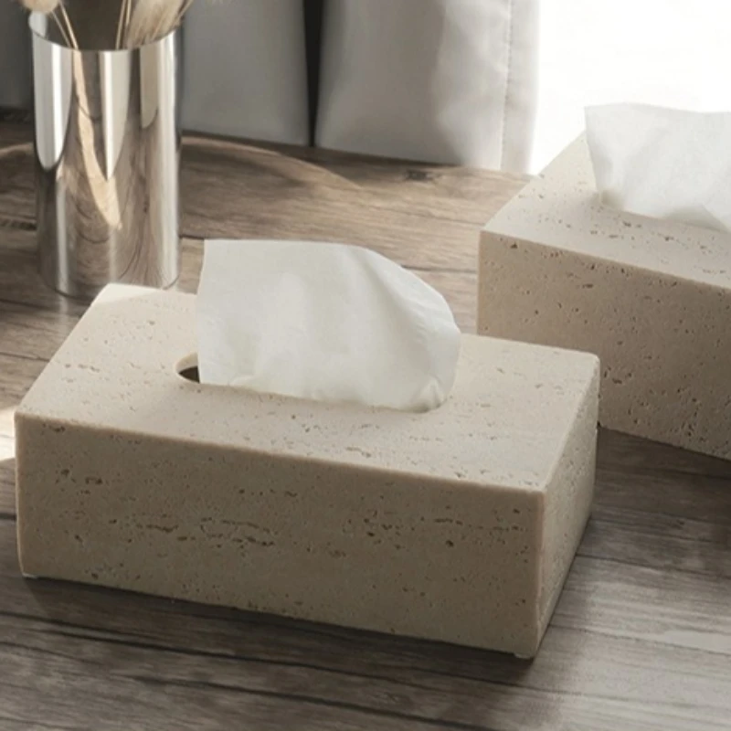 Beige Travertine Tissue Boxes Ryami Yellow Cave Stone Square Shape Bathroom Supplies Lightweight Hand Sanitizer Bottle Home