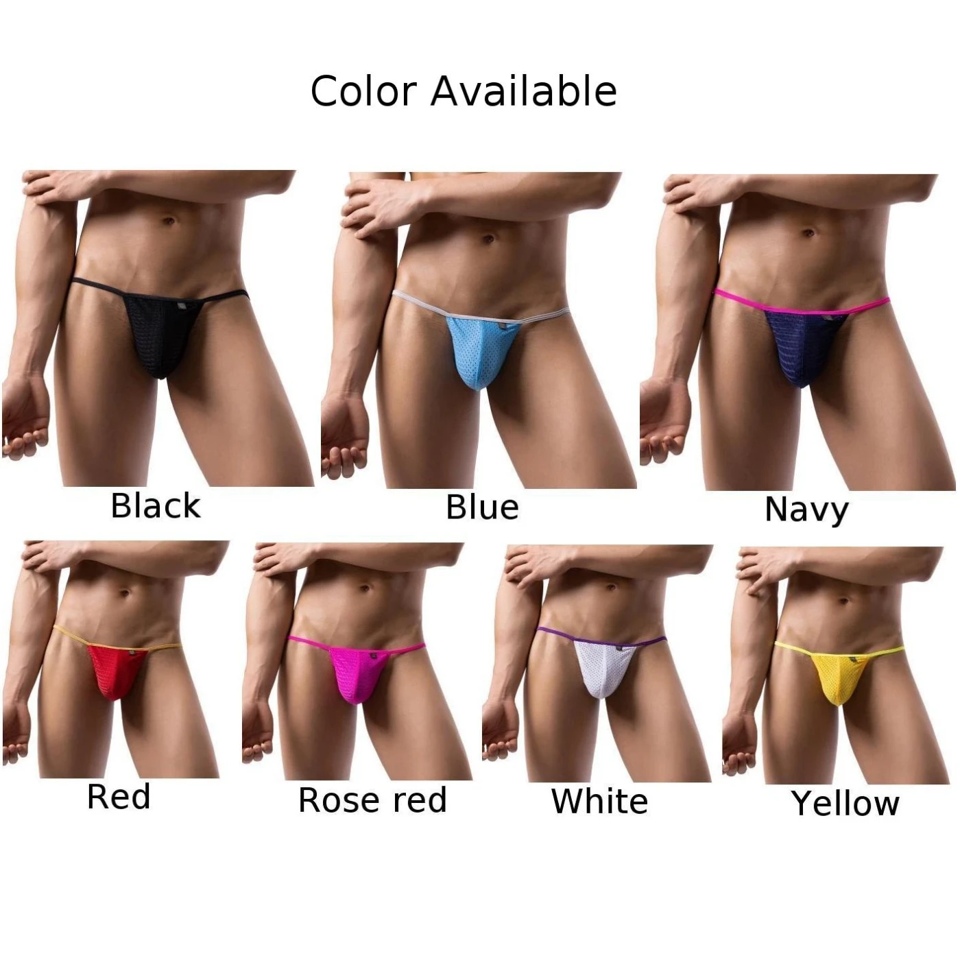 String Sexy Fin et Sensuel pour Homme, Sous-Vêtement Sans Couture, Noir, Blanc, Marine, Bleu, Rouge, Rose, Jaune