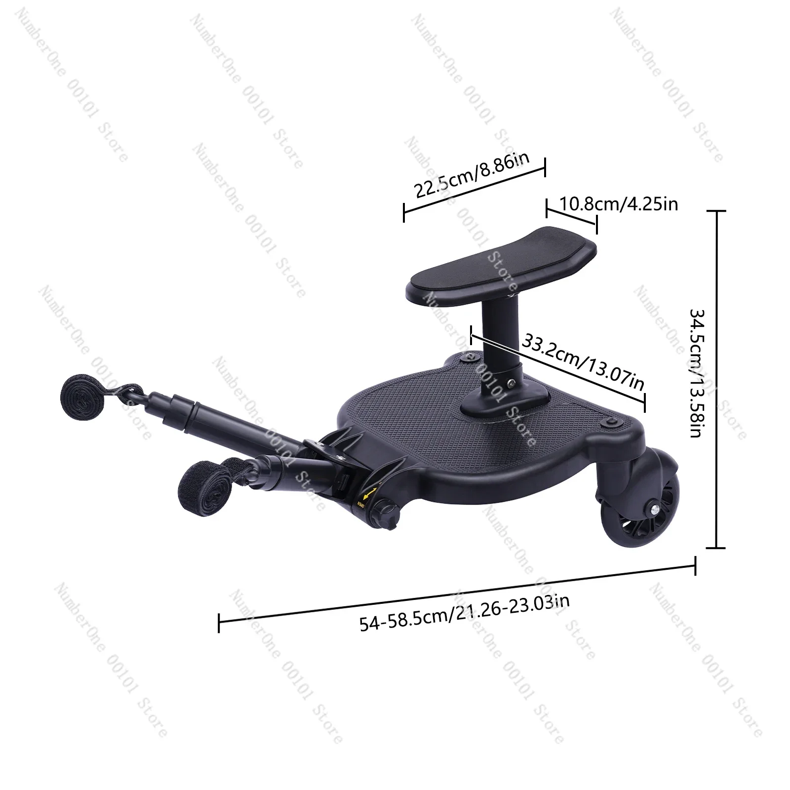 

Wheeled Pushchair Universal 2 in 1 Stroller Glider Board Buggy with Detachable Seat Step Board Pedal Black