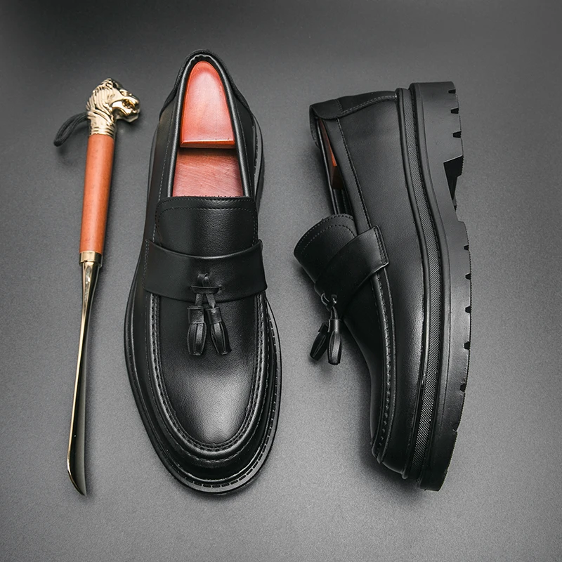 Men's High Quality Leather Slip-on Formal Oxfords Footwear Loafers Driving Party Dating Business Work Shoes Tassel Loafers