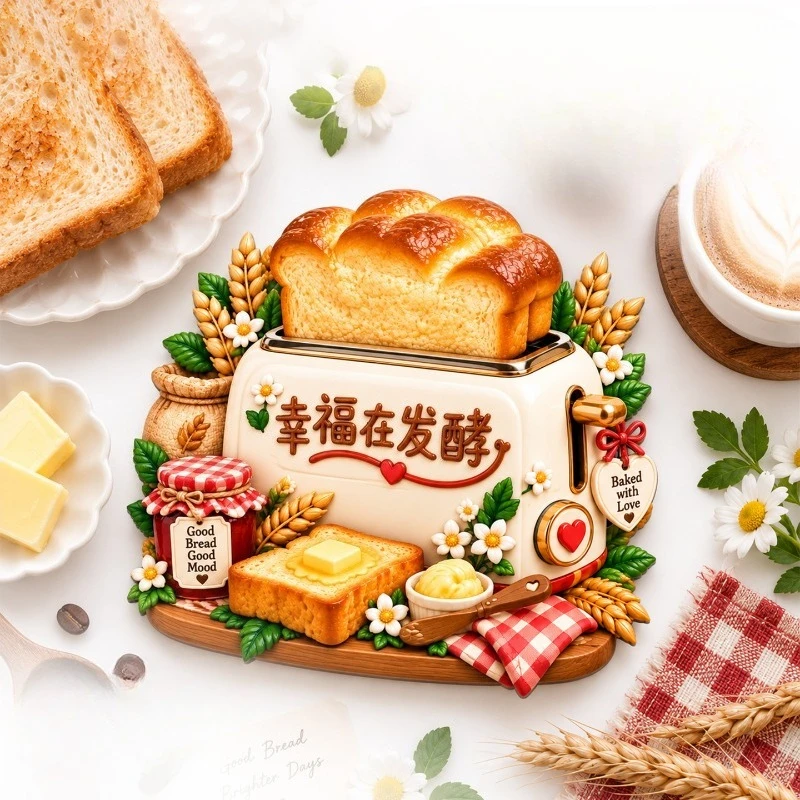 Happy Ferment Toast Fridge Magnet - Cozy 3D Bakery Souvenir Unique Cute Gift for Travel & Kitchen Decor