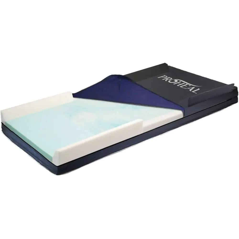 

Gel Memory Foam Hospital Bed Mattress - 36 x 84 x 6 x 3 Rails, Pressure Relief, Raised Rails, Sloped Heel, Liquid Resistant Nylo