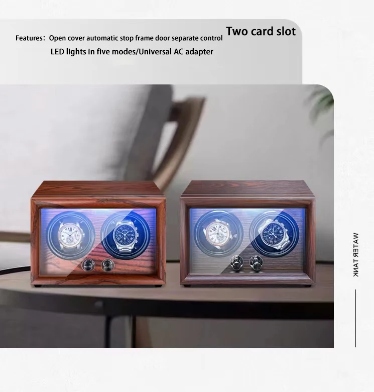 Mechanical Automatic Watch Winder Luxury Wood Watch Box Battery Installable With LED Light And Lid Sensor Watches Storage Box