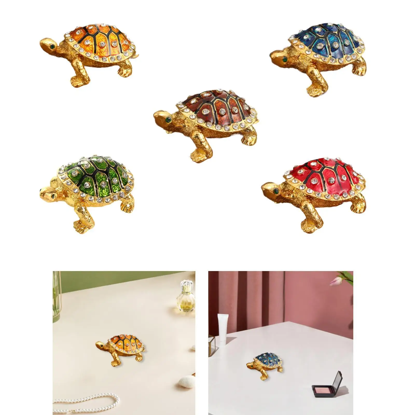 Jewelry Box Turtle Shaped Decorative Tabletop Jewelry Case Collectible Enamel Trinket Box for Earrings Bracelets Home Decor