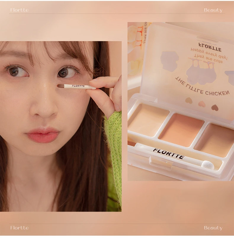 FLORTTE Beauty The Little Chicken Series 3 Colors Concealer Palette Cute Cove Concealer Cream Lasting Moisturizing Concealer