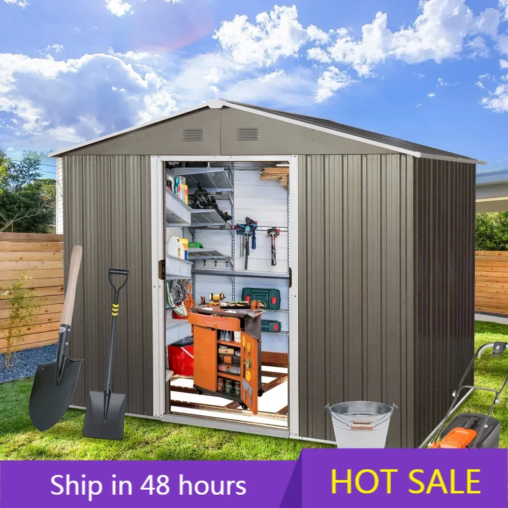 

8ft X 6ft Outdoor Metal Storage Shed with Metal Foundation,Coffee， Outdoor Storage，shed Sheds for Storage，storage Shed