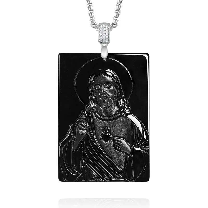 Natural Burmese Jadeite Jesus Pendant Necklace Real Jade Jewelry 925 Silver Talismans Accessories Fashion Gifts for Women