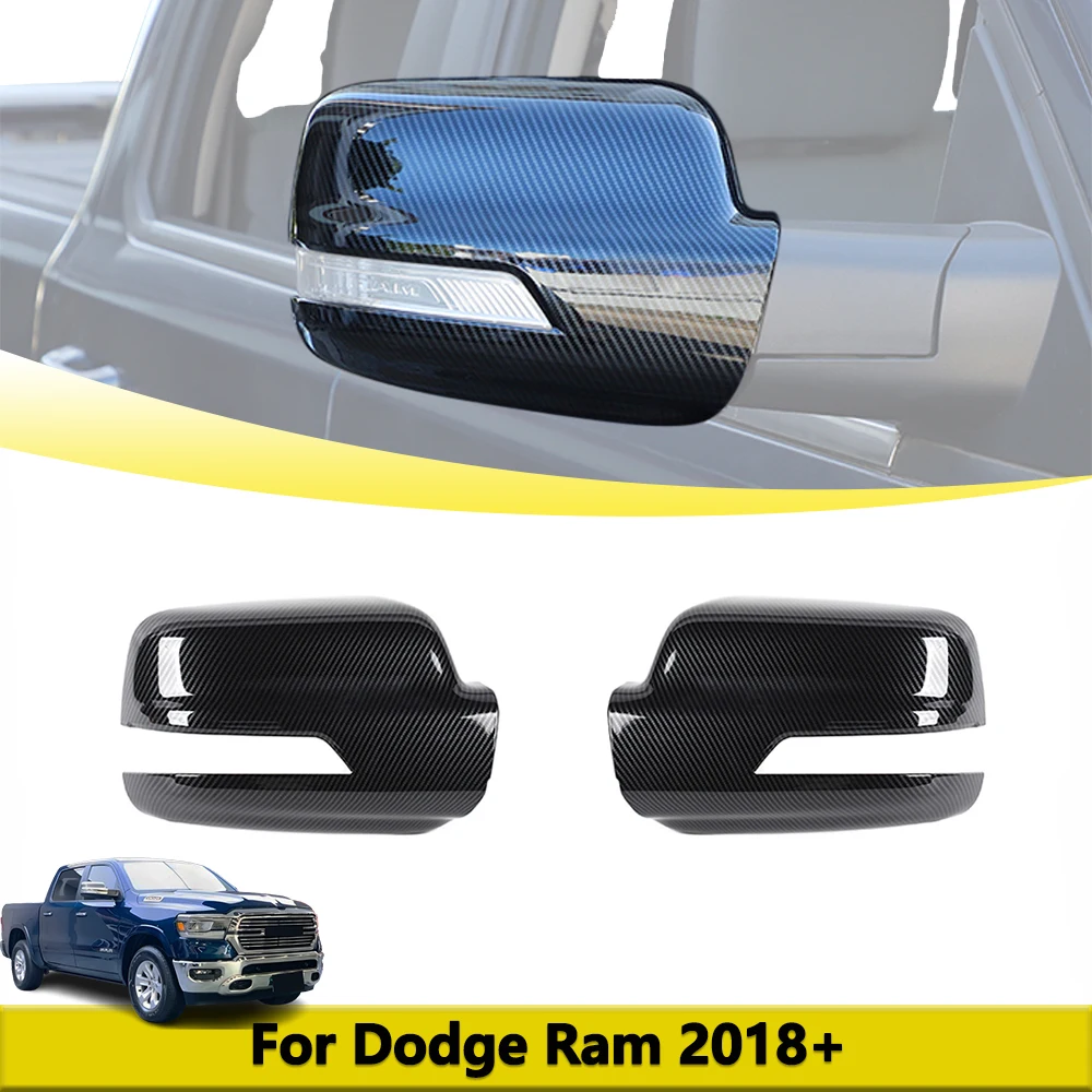 Rearview Mirror Decoration Cover Trim for Dodge Ram 1500 2018 2019 2020 2021 2023 ABS Carbon Fiber Exterior Car Accessories