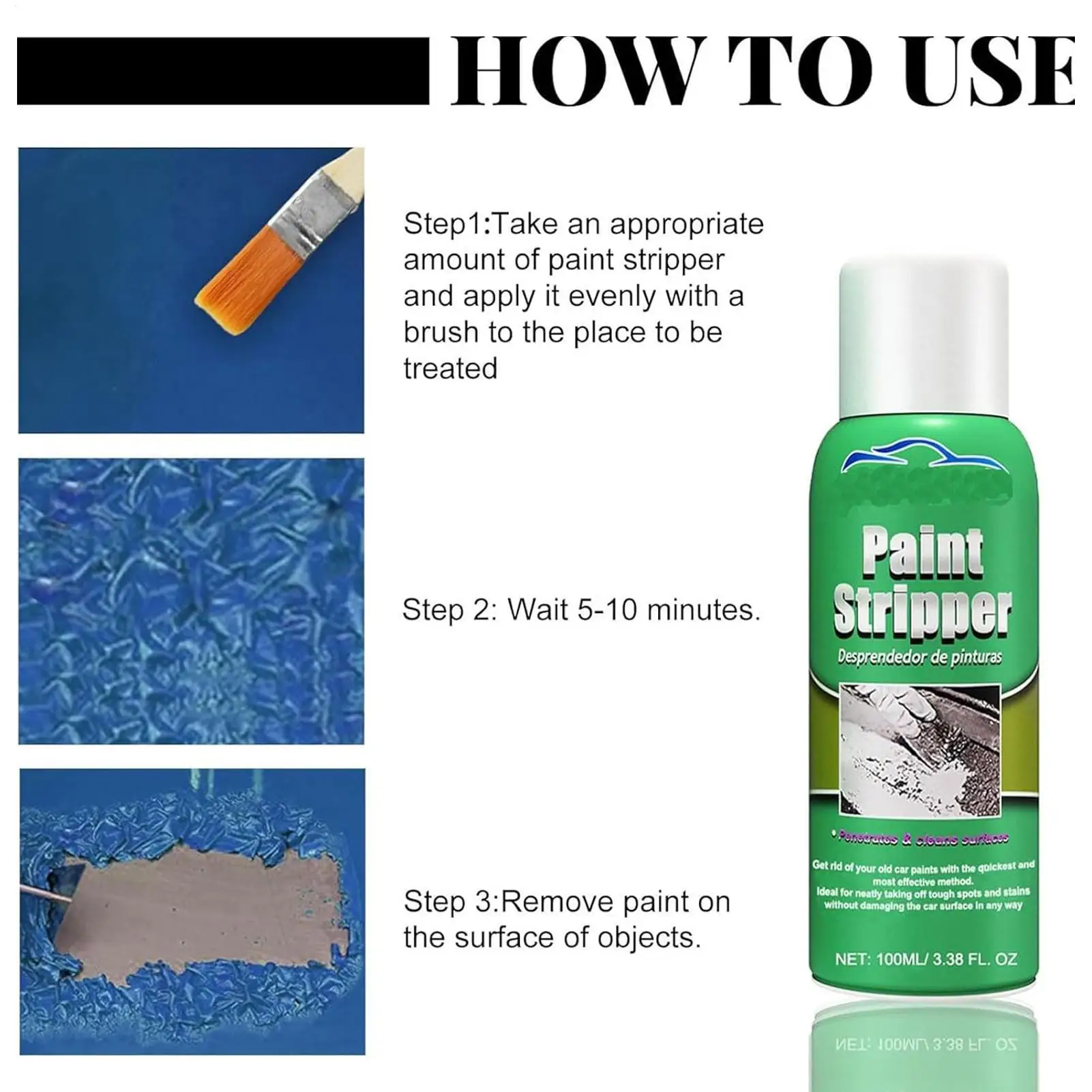 100ml Strong Paint Remover for Metal Fast Effective Paint Stripper Liquid with Brush for Wood Glass Machinery Metal