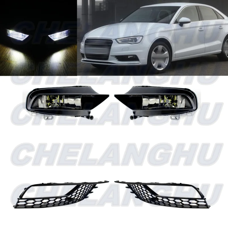 

For Audi A3 sedan 2013 2014 2015 2016 2017 1 Set Front LED Fog Lights Lamp+Black Grille Cover Car accessories