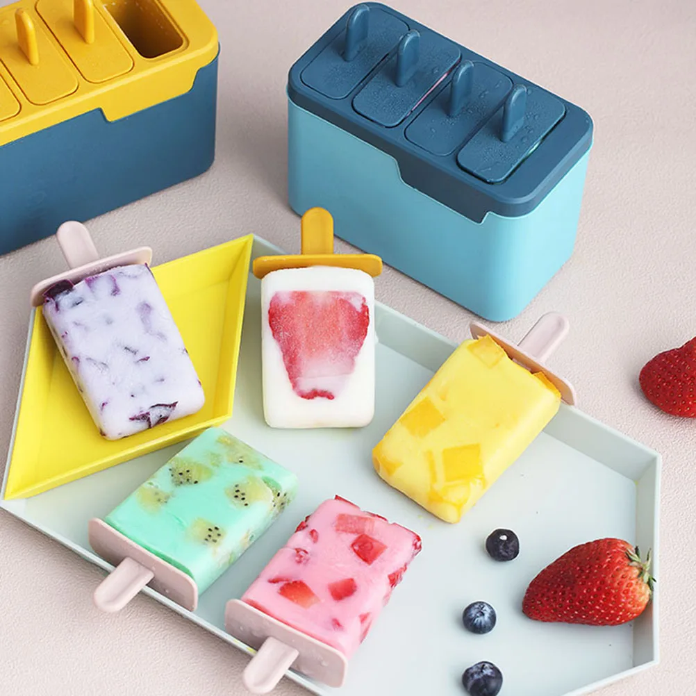 

4 -Cell Ice Cream Mold Home Office Lolly Maker DIY Molds Homemade Stick Popsicle
