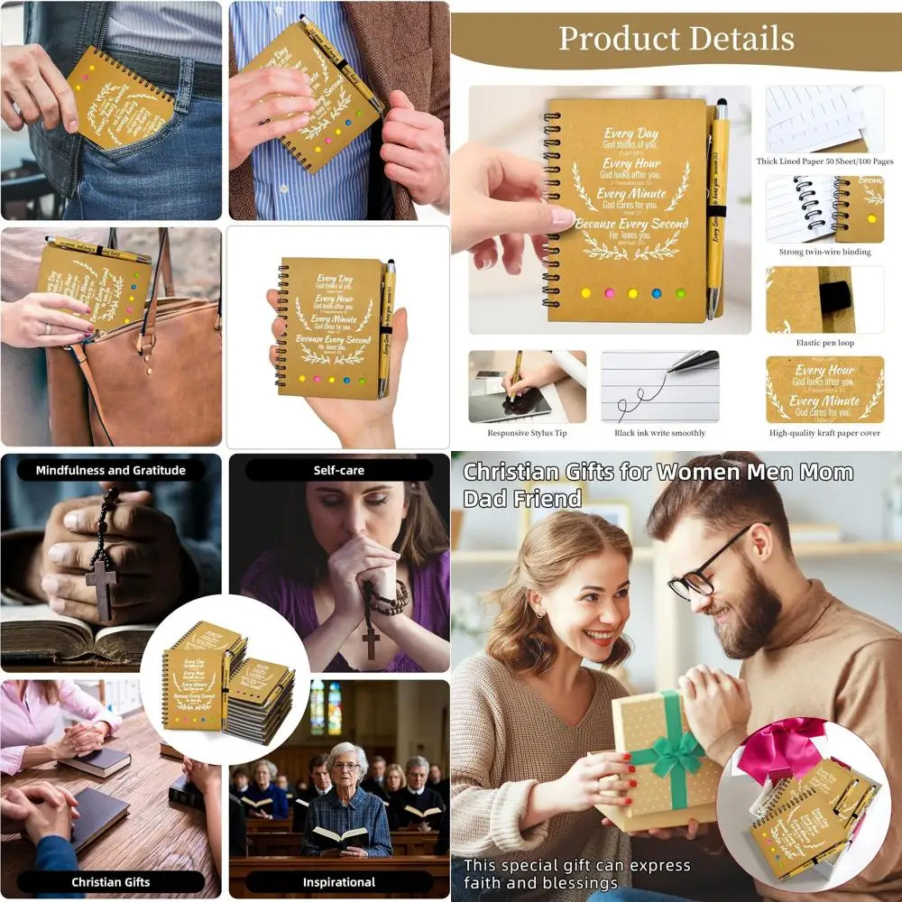 

50 Sets of Christian Prayer Journals for Women - 100pcs Inspirational Bible Notebooks with Pens (Brown)