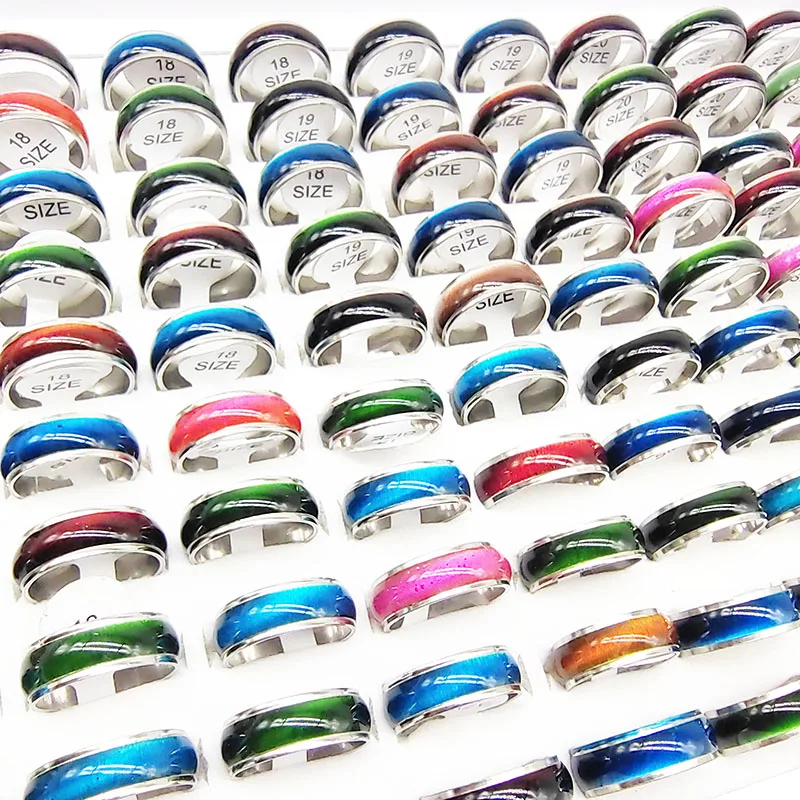 50pcs/Lot Wholesale Mix Color Opal Stainless Steel Finger Rings for Woman Men Large Size wide Joint Ring Party Jewelry Wedding