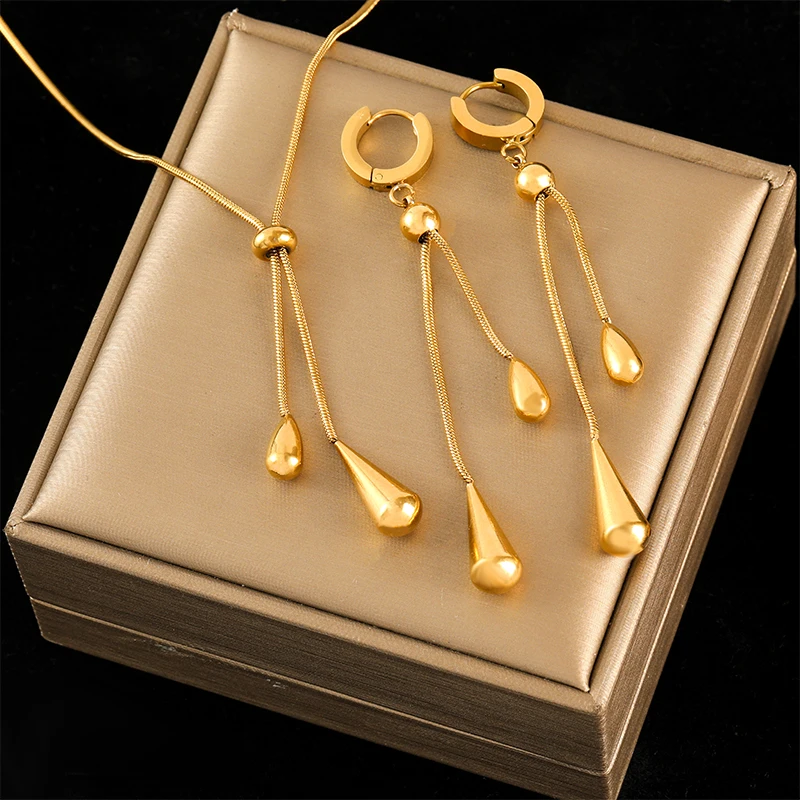 EILIECK 316L Edelstahl Geometrische Perlenkette Ohrringe Trendy Für Frauen Neues Party-Geschenk Goldfarben Wasserdichtes Schmuckset – Detail 20