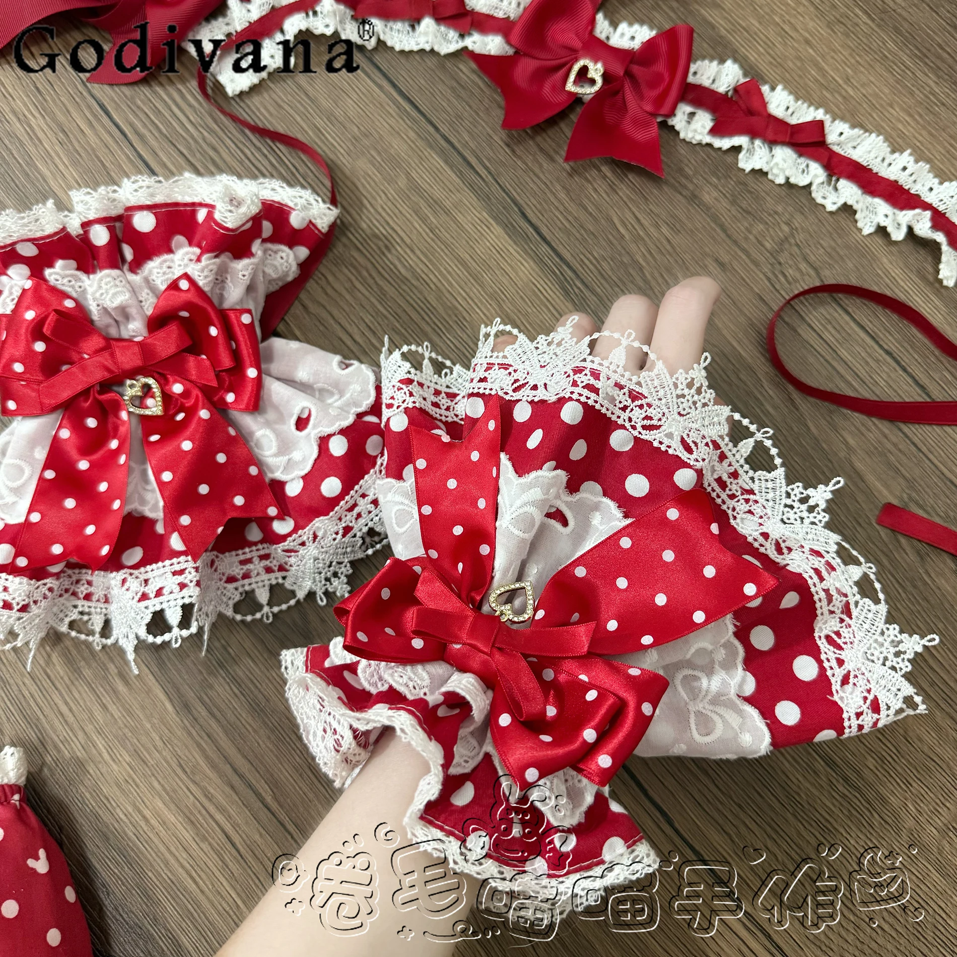 

Japanese Original Red Polka Dot Lolita Arm Sleeves Sweet Girl JK Cosplay Unique Personality Decoration