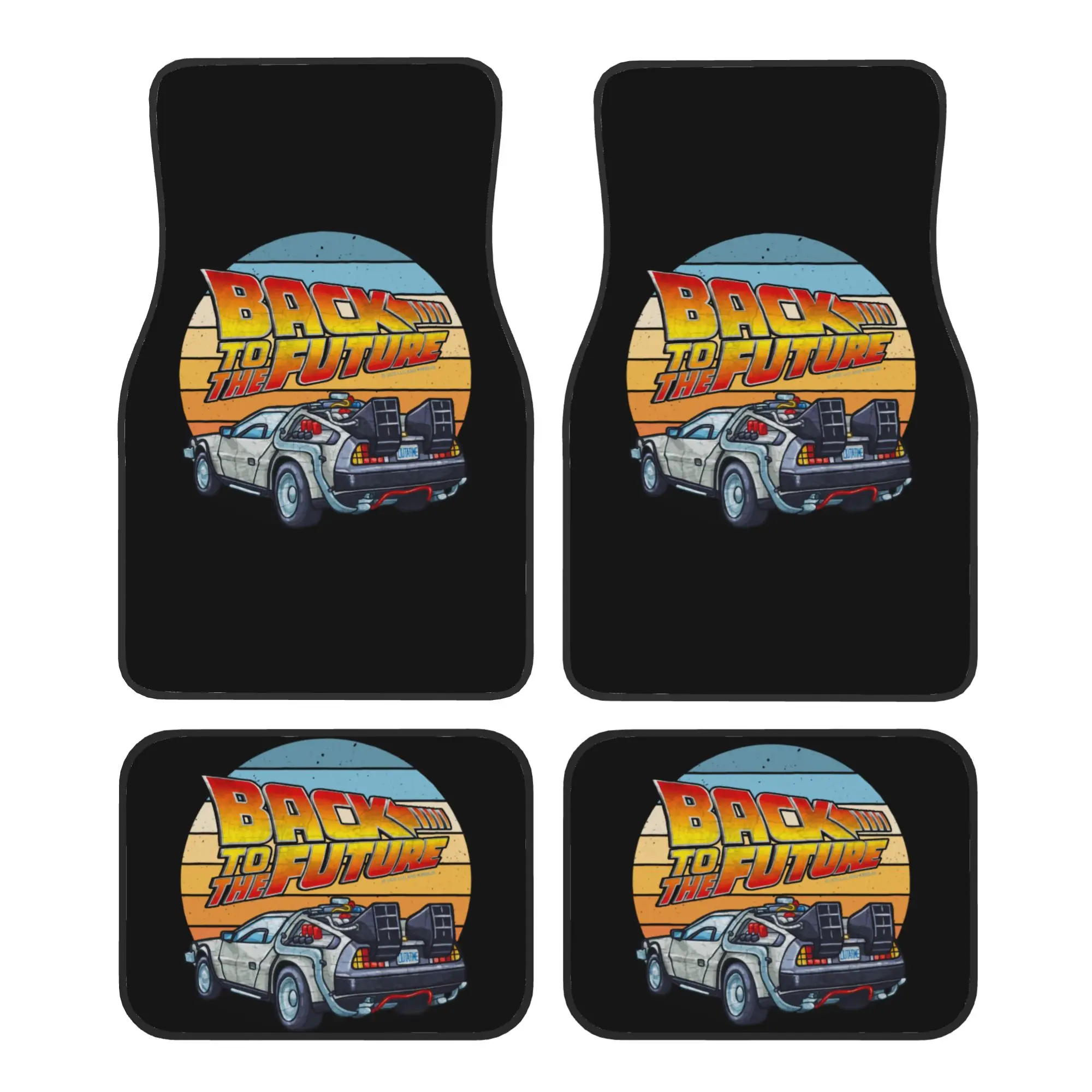 

Back To The Future 4PCS Crystal Velvet Car Floor Mats Set Universal Front Rear Foot Mats DeLorean Interior Floor Protection Mat