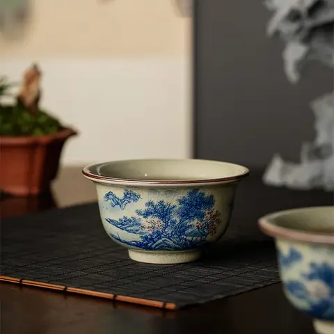 조경 중국 도자기 컵 세라믹 오프닝 찻잔 세트, 청색과 흰색 찻그릇, 쿵푸 찻잔, 다도 찻잔