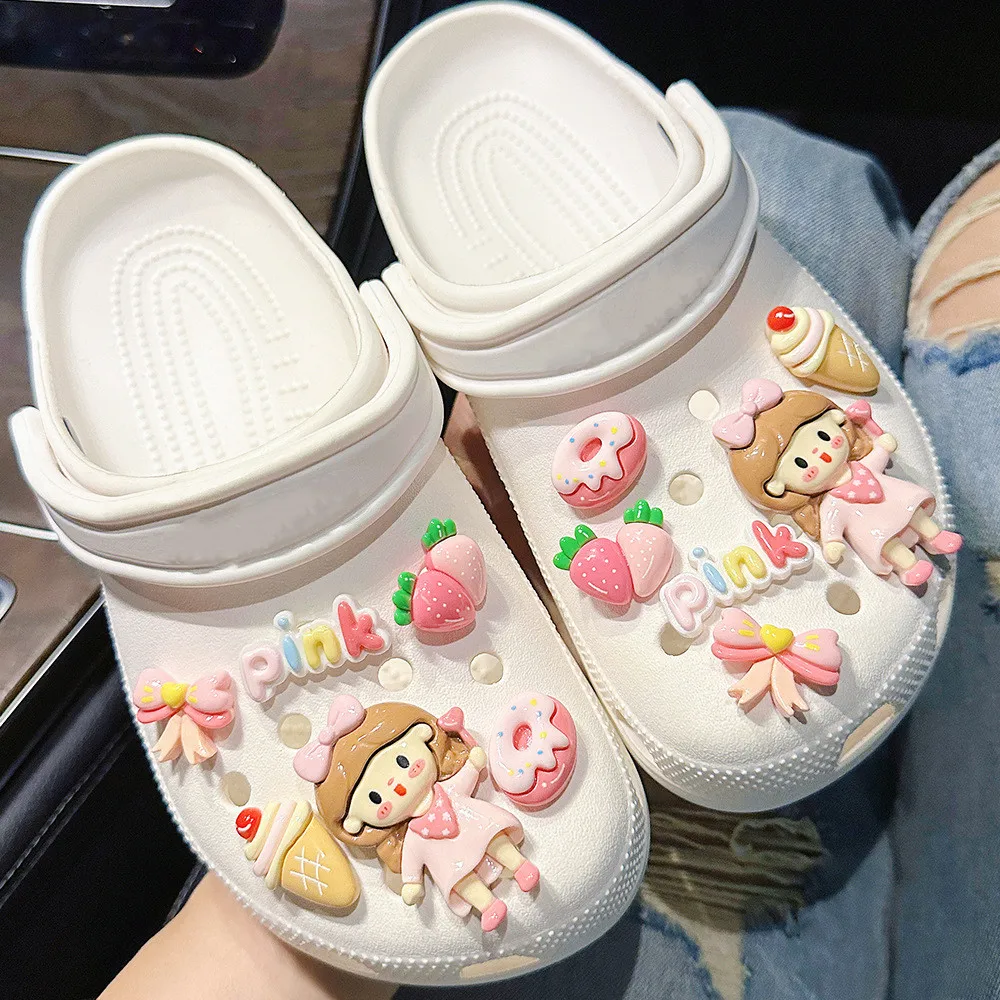 

Cute Cartoon Pink Girl Hole Buckle Hole Shoe Charms Decorations Fun Cake and Ice Cream Shoes Buckle DIY 3D Hole Shoe Accessories