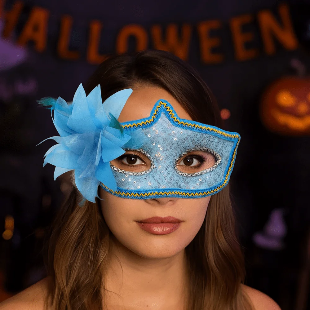 

Sequin Halloween Party Mask Feather Plastic Half Face Cover Halloween Dressing Cosplay Prop Masquerade Mask Halloween Party