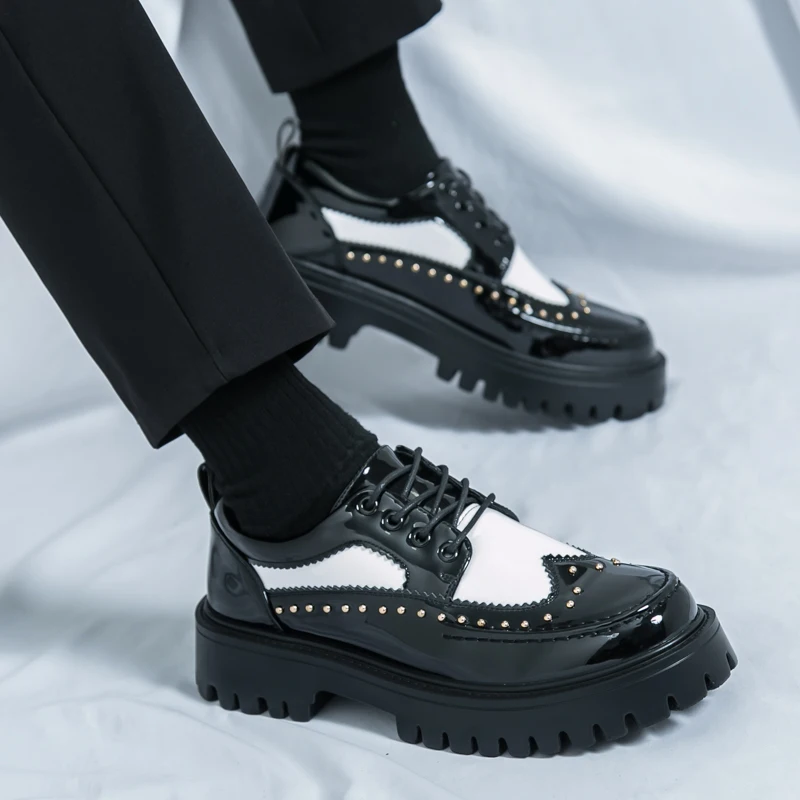 

Fashionable Street Thick Soled Casual Leather Shoes Men Business Office Leather Shoes Quality Rubber Sole Anti Slip Oxford Shoes