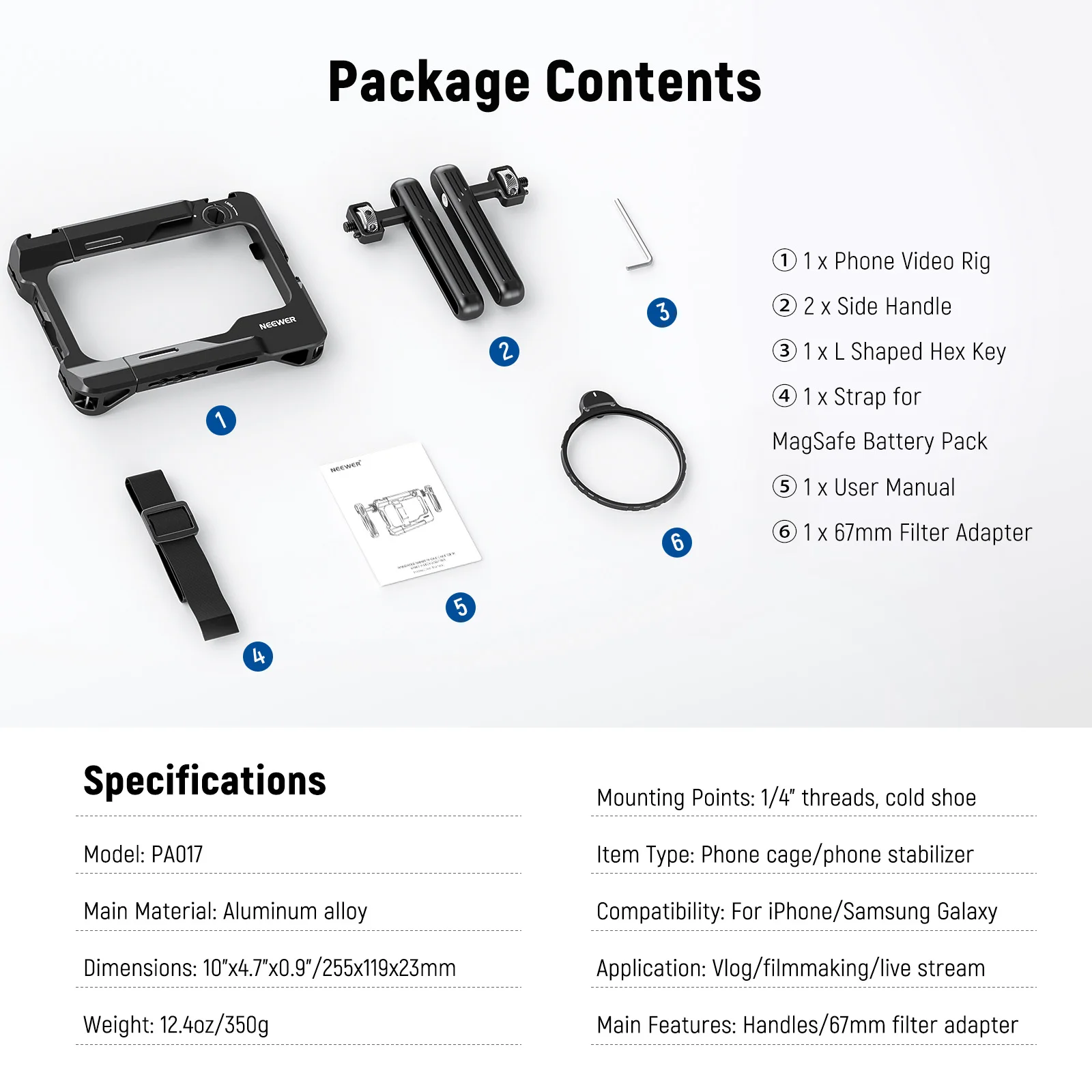 NEEWER Universal Smartphone Video Rig mit Griffen 67 mm Filteradapter für DJI Mic iPhone 14 15 Pro Max Samsung Galaxy Android – Detail 8