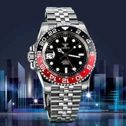 Tandorio 40mm NH34 Movement Automatic Watch For Men Left Handed GMT Function Black Dial Sapphire Crystal Auto Date 316L Bracelet