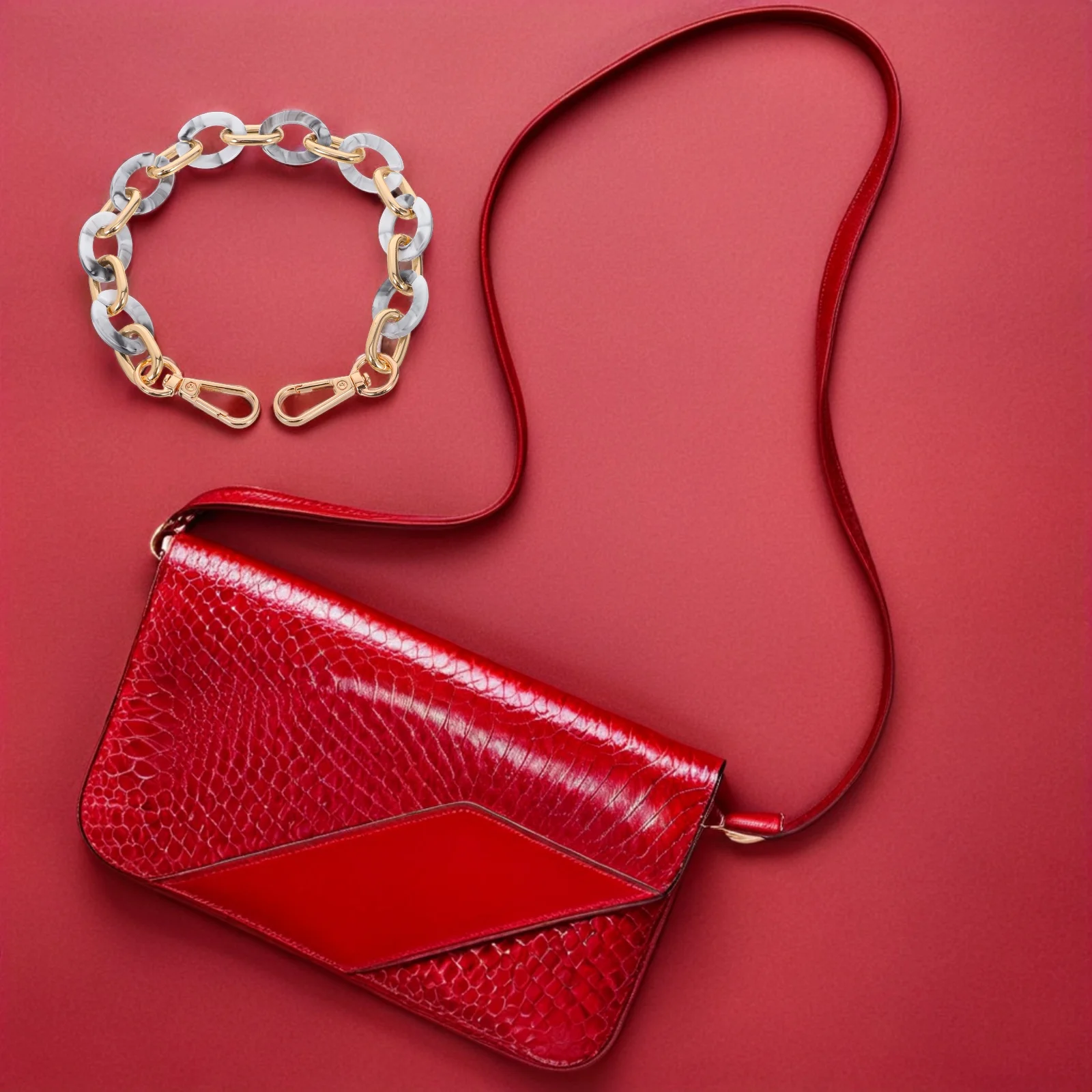 DIY-Handtaschen-Kettenriemen – sicherer flacher Kettengriff als Ersatz für das Upgrade der Geldbörse. Einfache Installation in wenigen Minuten. Keine Werkzeuge erforderlich