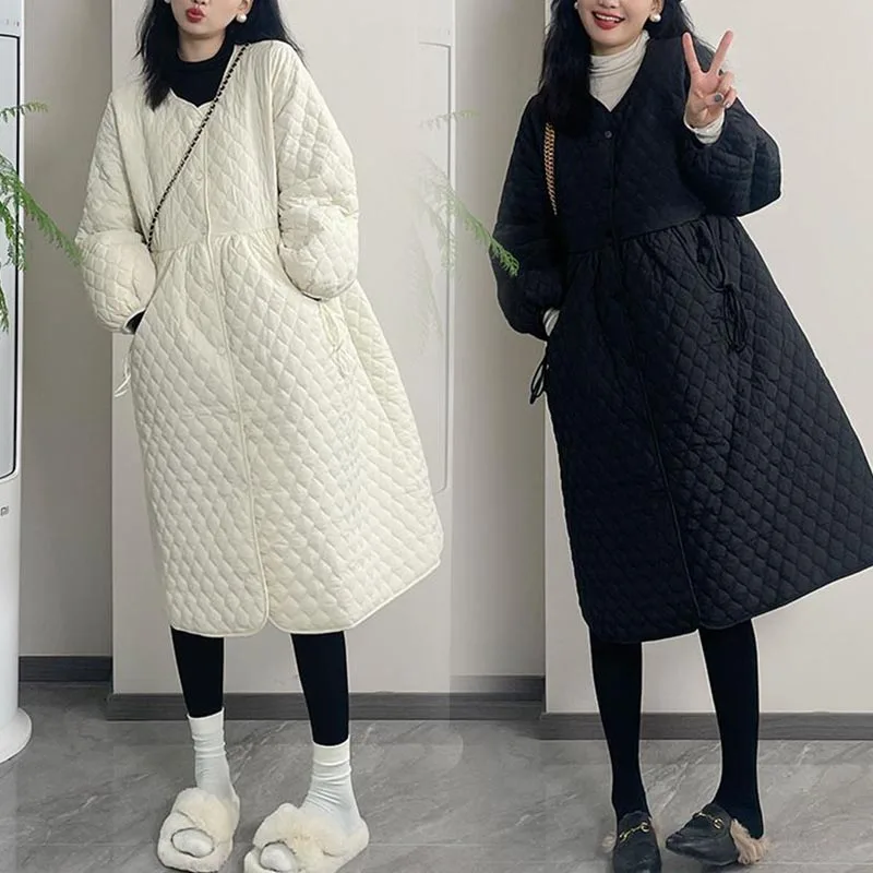 Pregnant Women Winter Clothing Cotton Jacket with Pockets Long Sleeve Single-breasted Long Maternity Coat Warm Drawsting Outwear