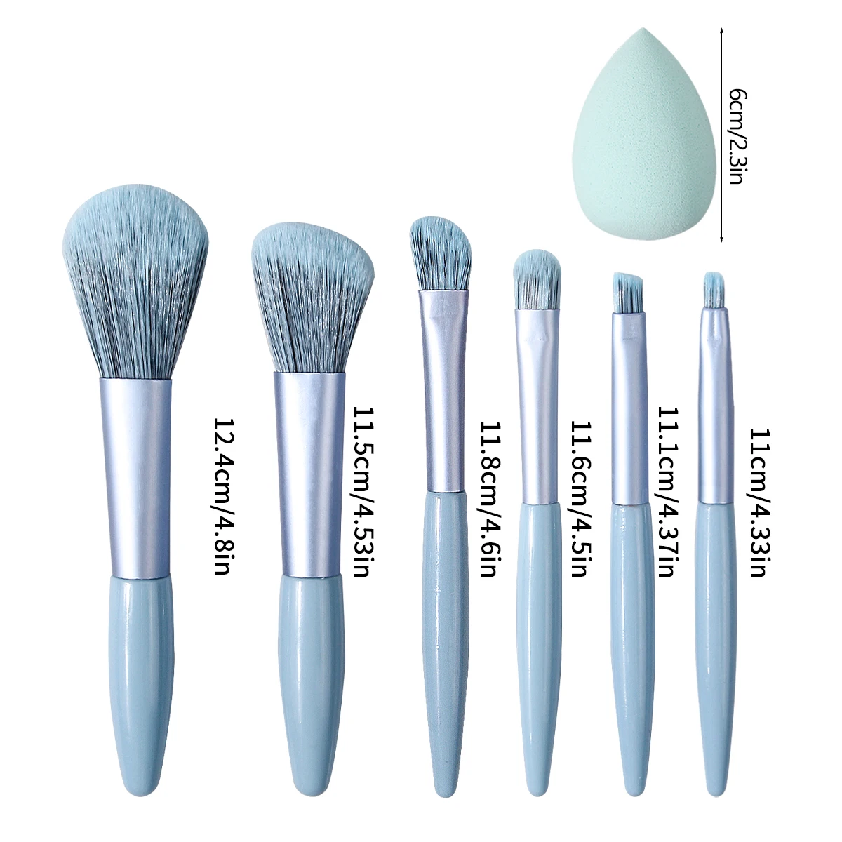 Mini set di pennelli per trucco facciale multifunzionale da 7 pezzi + strumento di bellezza portatile con uovo in spugna grande non appiccicoso per principianti