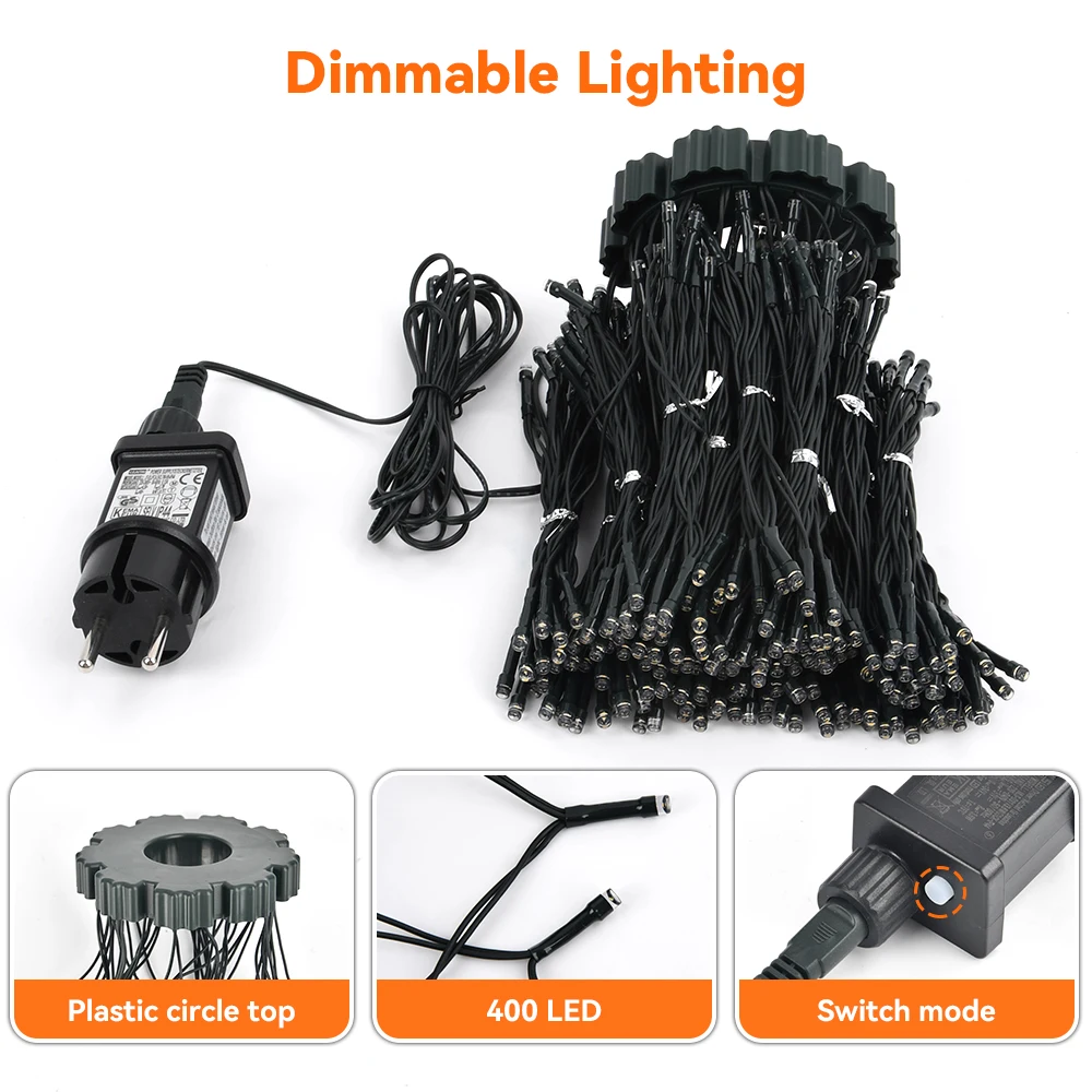 أضواء الجنية أضواء شجرة عيد الميلاد في الهواء الطلق مع النجوم 400 المصابيح الدافئة الأبيض إضاءة عيد الميلاد IP44 مع 8 أوضاع الضوء لقضاء عطلة