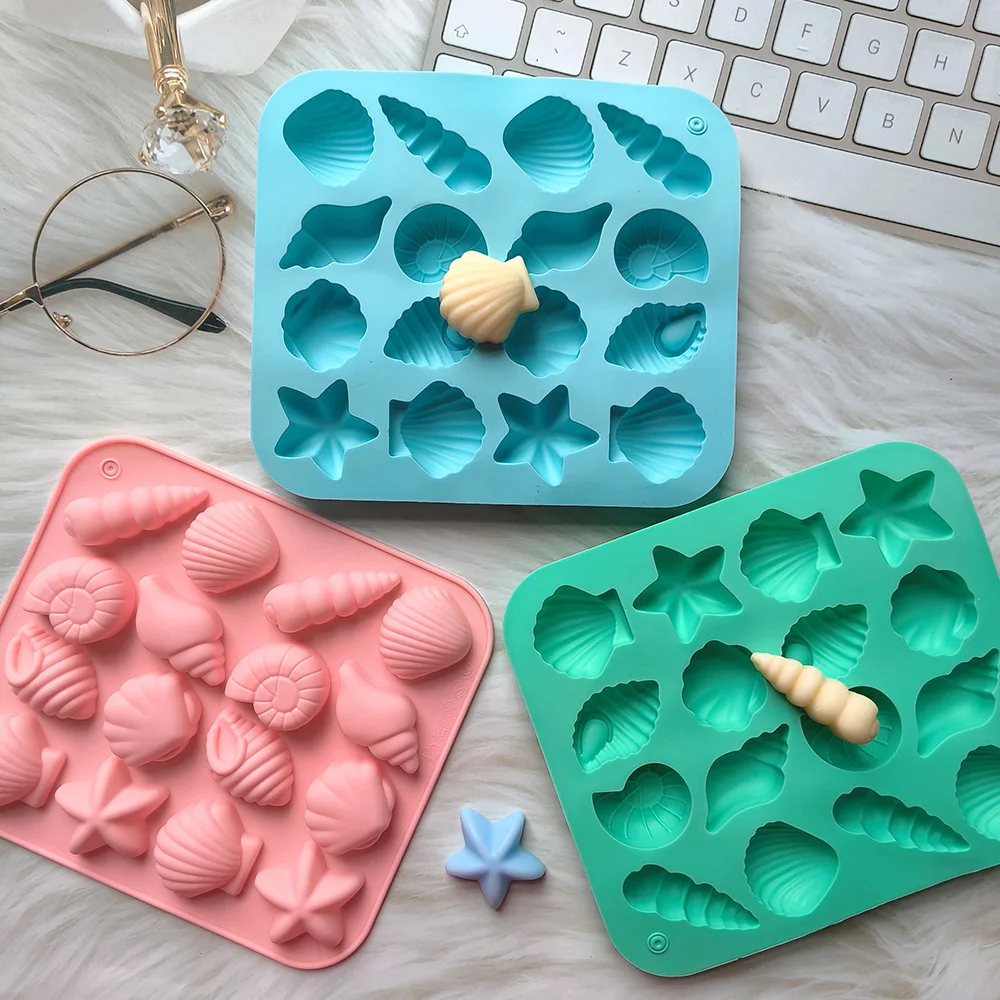 Molde de silicone de chocolate 3d concha forma animal marinho-16 cavidade doces bolo decoração molde para pudim geléia diy suprimentos de cozimento