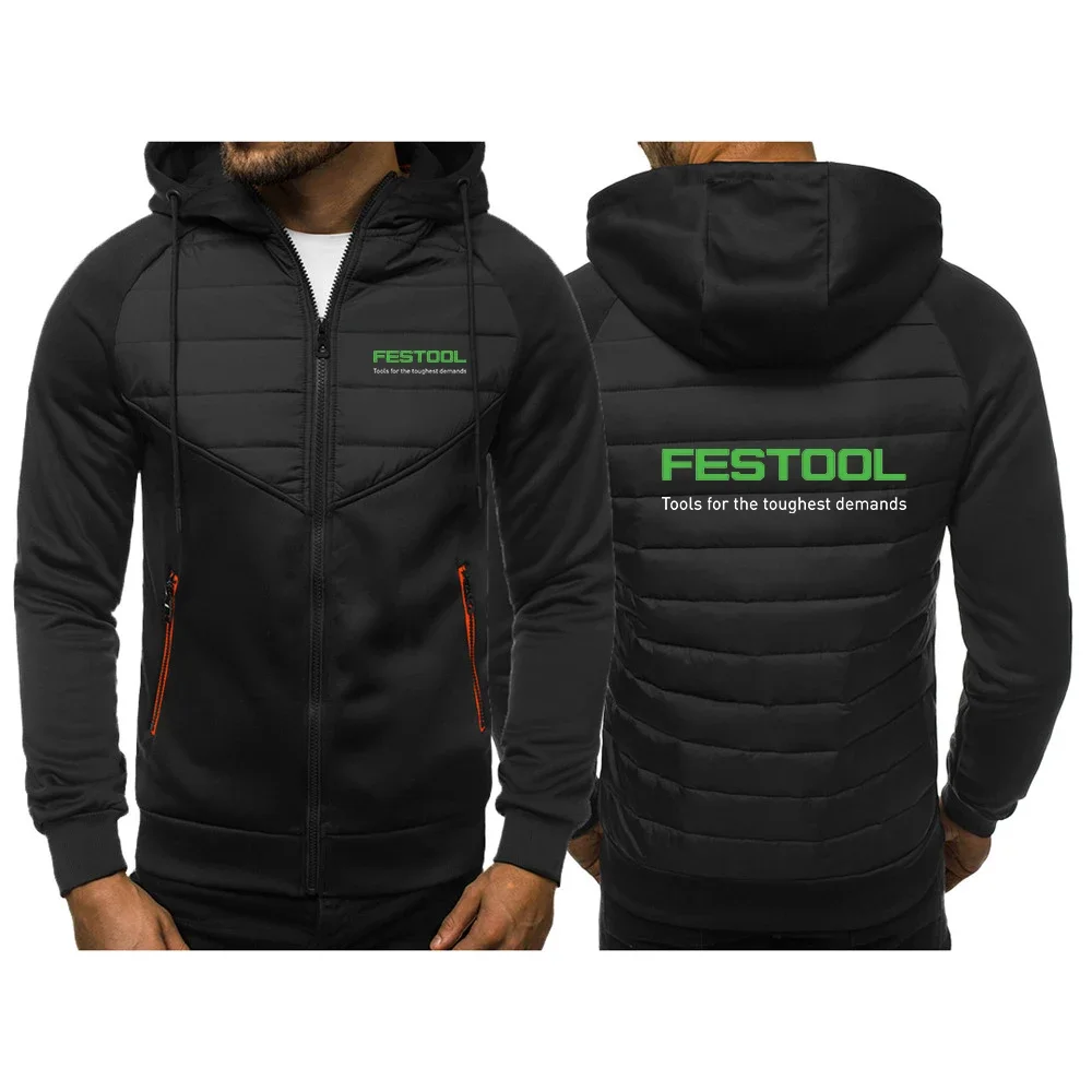 2024 Spring Autumn Men's Festool Tools Logo Print Casual High Quality Cotton Fashion Zipper Cardigan Splicing Comfortable Jacket