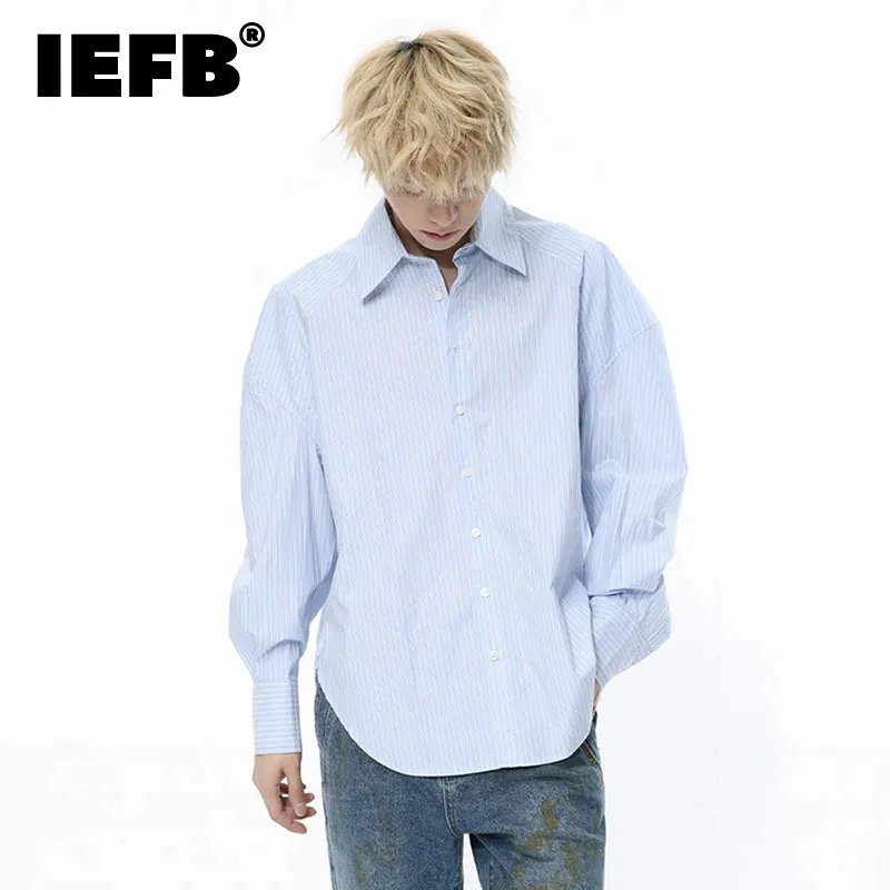 

IEFB Fashion Lapel Shirt Spring Summer Single Breasted New Striped Cardigan Long Sleeve Male Casual Top 2024 Trend 9C5186