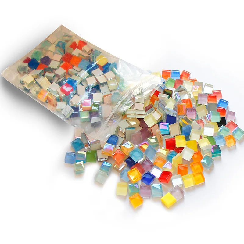 Wholesale DIY Crystal Glass Mosaic Patch 1kg Handmade Parent-child Material Bag 1cm Particle Children\'s Creative Home Decoration