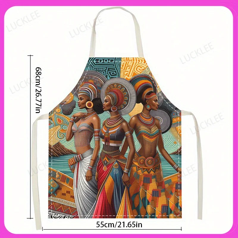 1pc of African Queen Printed Sleeveless Linen Apron, Suitable for Home Baking And Cooking, Easy to Clean And Store.