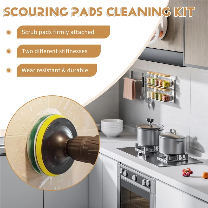 

T98C-Drill Power Brush Tile Scrubber Scouring Pads Cleaning Kit, Heavy Duty Household Cleaning Tool (Drill NOT Included)
