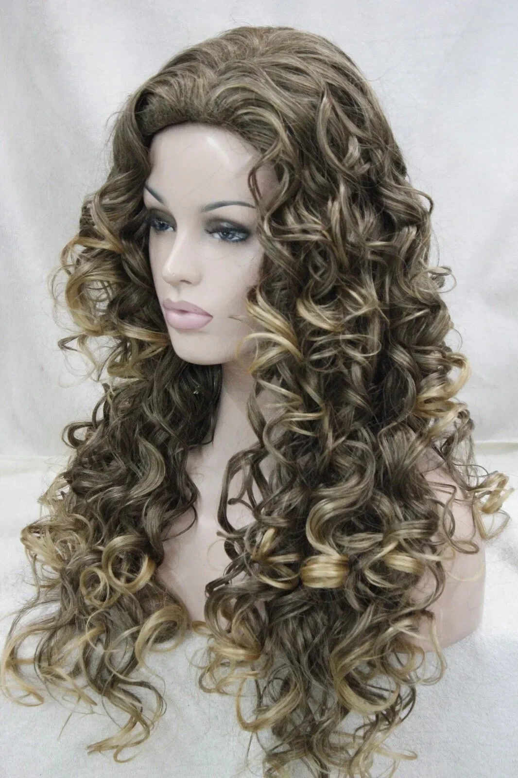 Peruca longa de cabelo encaracolado para mulheres, mistura marrom, louro dourado, dica, diário, sintético, sexy, novo