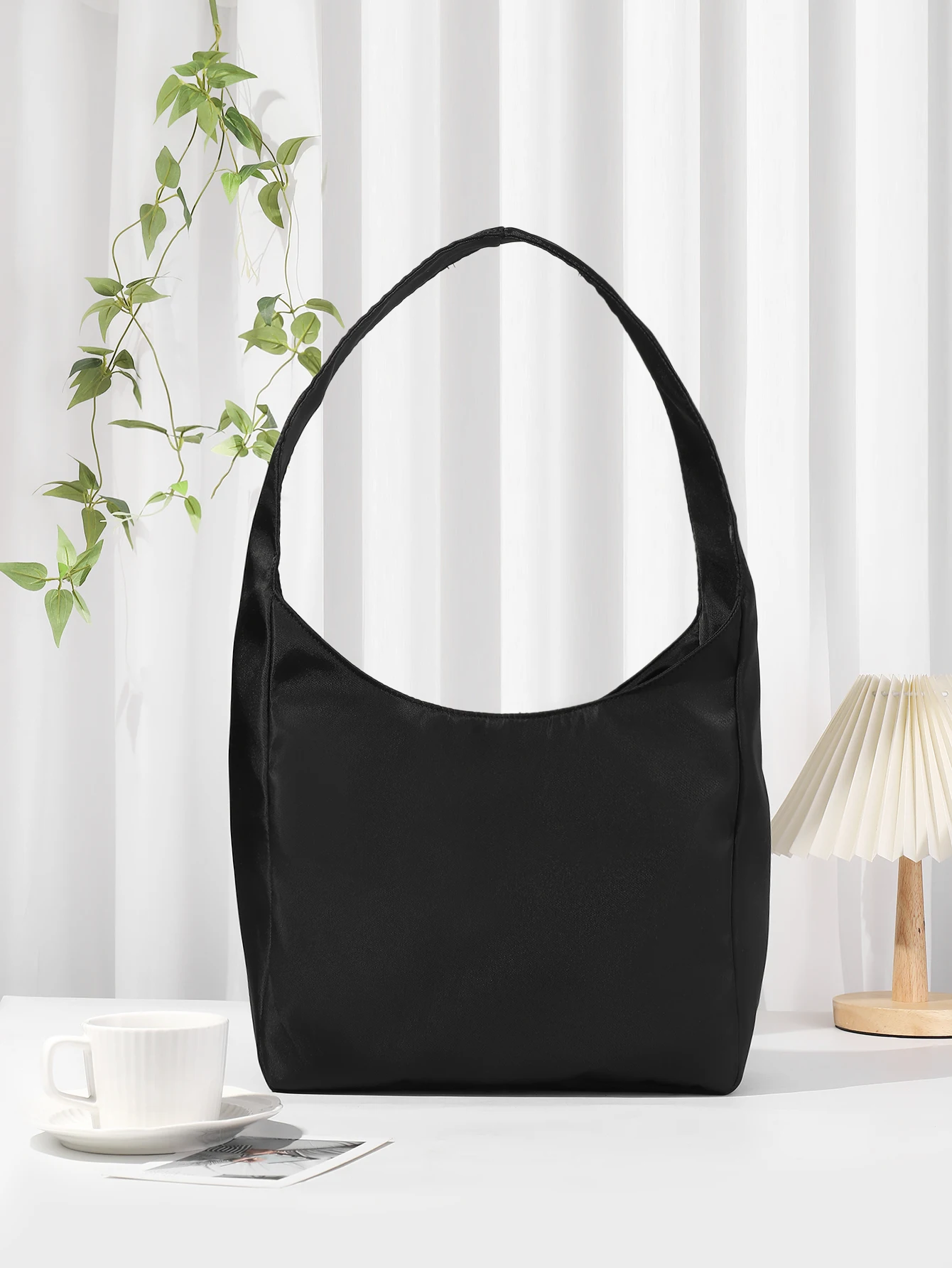 Tote bag mami bag widen shoulder strap  black simple fashion large capacity button closure inner pocket student bag