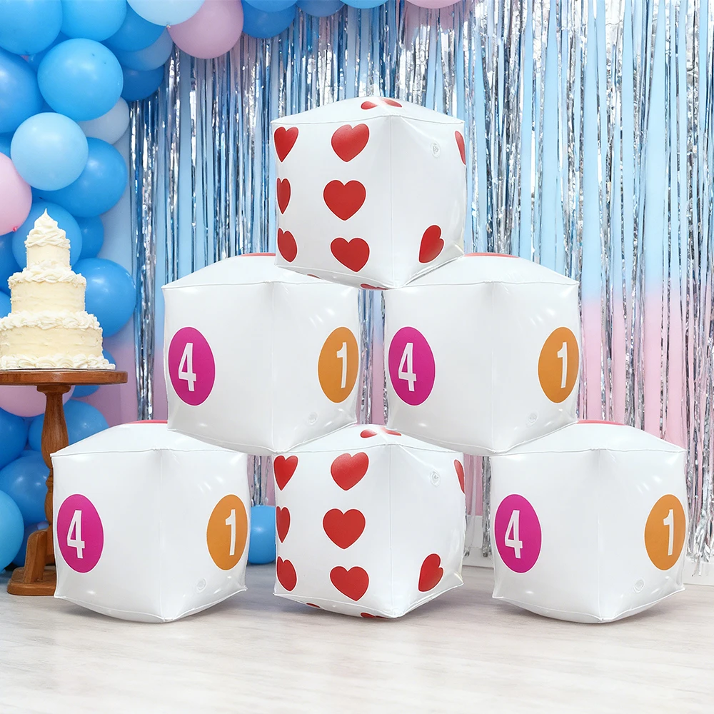 Inflatable Heart Dice Set - Valentine's Party Props Number Dice for Game Room And Backyard Inflatable Dice Game