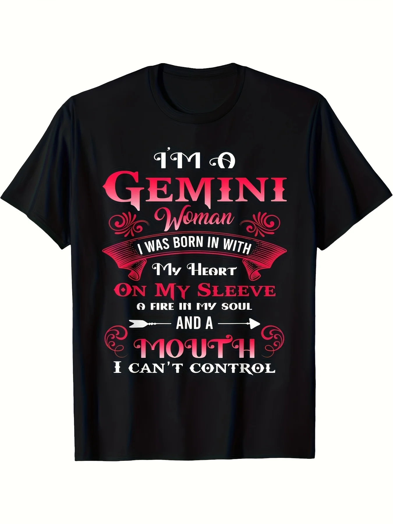 Gemini Zodiac Graphic T-Shirt for Men  Women - Bold I'M A Gemini Woman Quote Print, Black with Red White Lettering, High Stretch Crew Neck Tee, Retro Streetwear for Casual, Outdoor, Outdoor ClothingAll-Season Casual WearGlossy End
