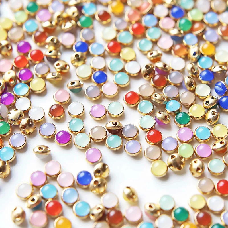 4mm 100PCS Mini Buttons Gold Colorful Tiny Pearl Buttons for DIY Craft Supplies Doll Shirt Clothes Jeans Sewing Accessories