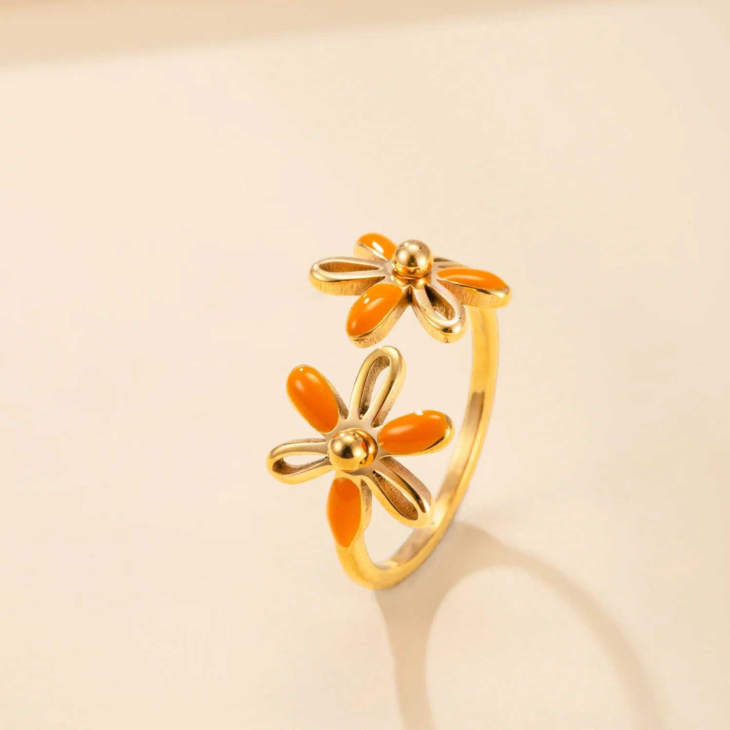 Skyrim Bunte Emaille-Blumen Offener Ring Damen Edelstahl Goldfarben Ringe Mode Böhmischer Schmuck Geschenk Großhandel – Detail 5