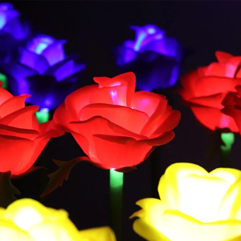 LED Rose Flower Stake Lights Waterproof Outdoor Rose Lamp Garden Landscape Pathway Light for Yard Patio Party Holiday Decor 1 PC