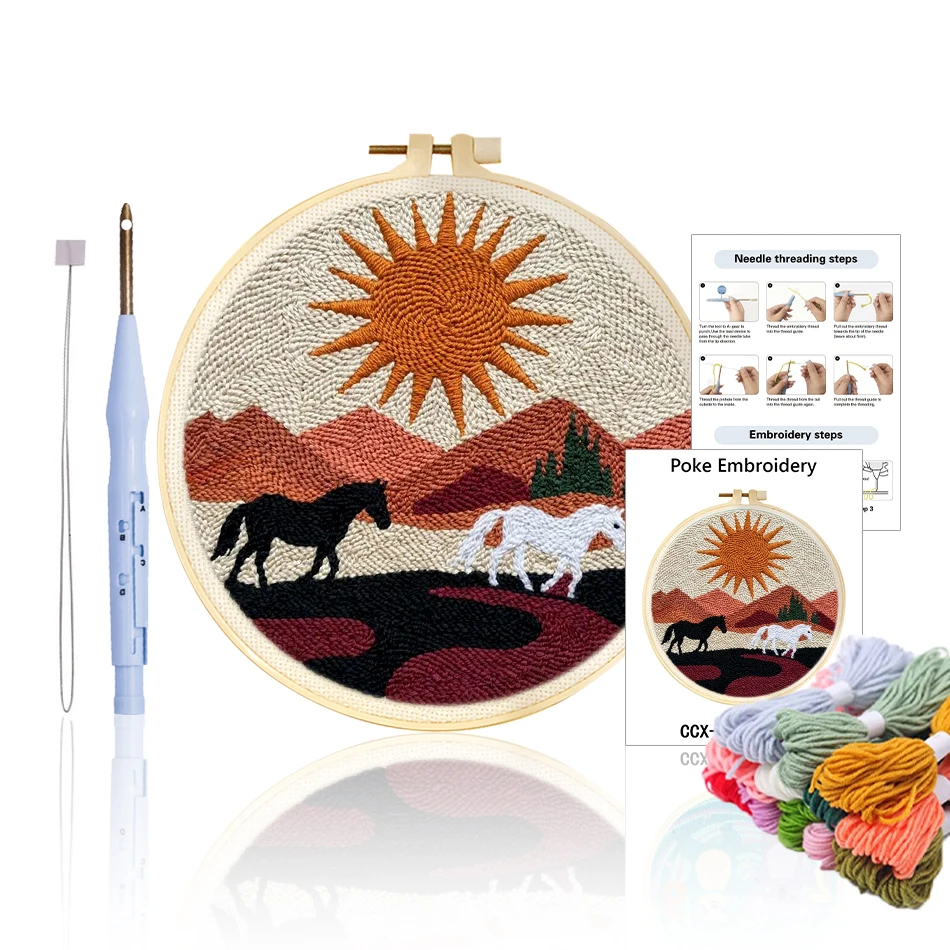 GATYZTORY punch needle embroidery kits Yarn Desert scenery Embroidered patches for needlework and creativity 20x20cm with frame