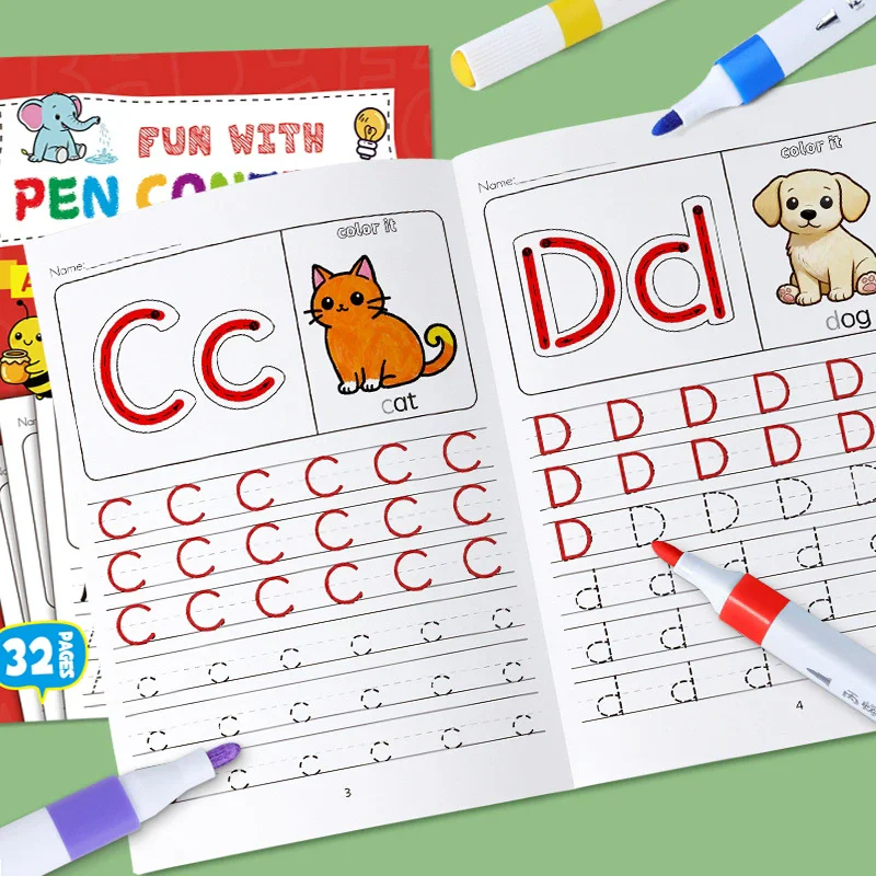 Kids English Alphabet Tracing Book - 26 Letters Uppercase & Lowercase Primary School Pen Control Practice Workbook