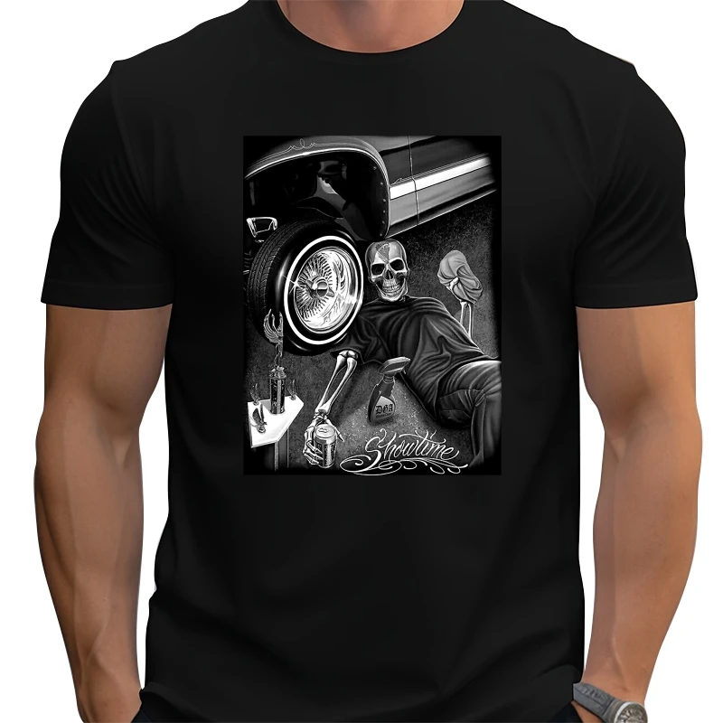 

DAVID GONZALES DGA SHOWTIME SKELETON LOWRIDER TROPHIE BEER MENS T SHIRT M-5XL